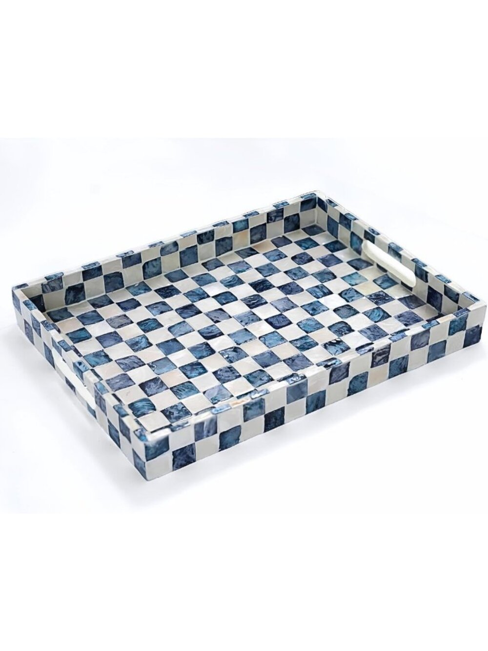 Navy Blue Capiz Shell Coastal Serving Tray - 16"x12" Decorative Home Accent